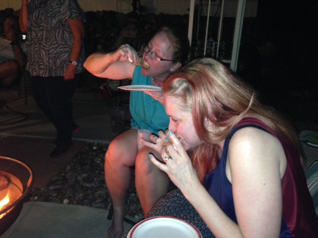 Rachel and Kitty eating smores