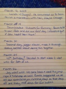 My runner's journal on the first day